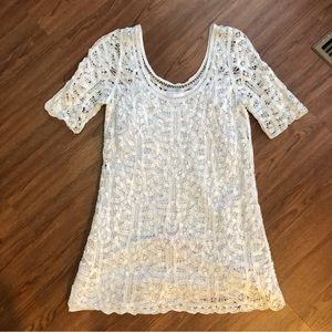 Soft Surroundings White Crochet Short Sleeve Top